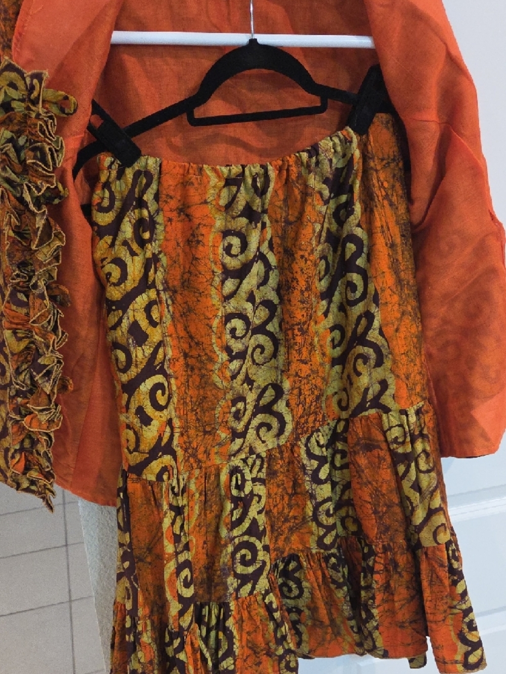 Orange & Green Printed Ruffle-Front Women’s Skirt Set - Picture 12 of 14